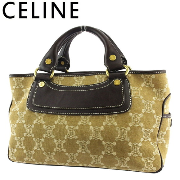 Celine leather handbag beige Bag canvas brown Boogie macadam tote - Picture 1 of 6